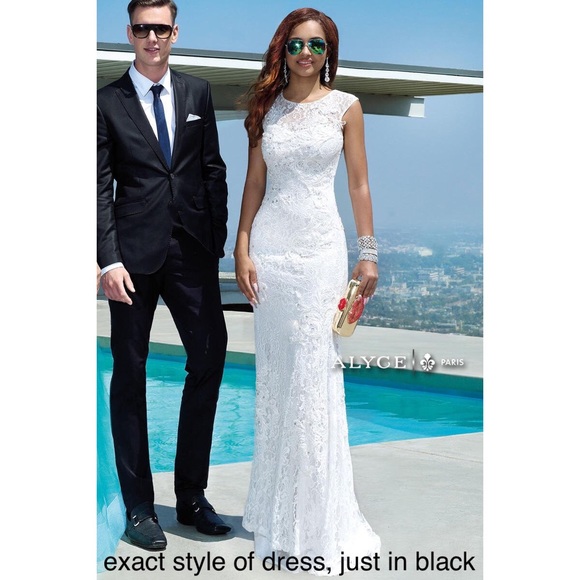 Black Lace Full Length Prom Dress - Picture 9 of 9